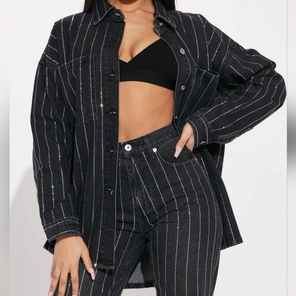 Fashion Nova women's pants set black and silver 2XL/18